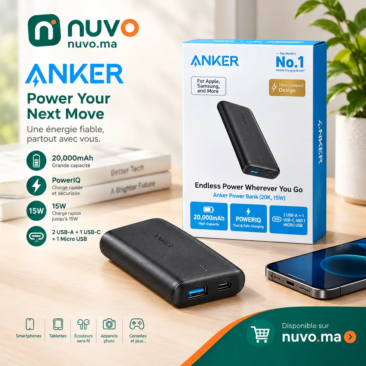 باور بانك أنكر 20000mAh – شحن سريع 15w – 2
