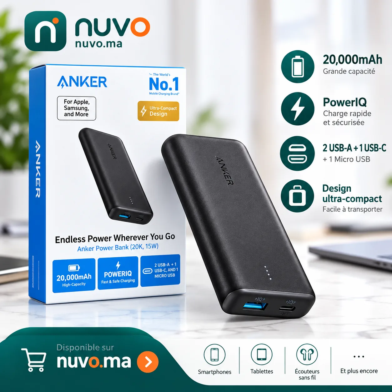 باور بانك أنكر 20000mAh – شحن سريع 15w – 4