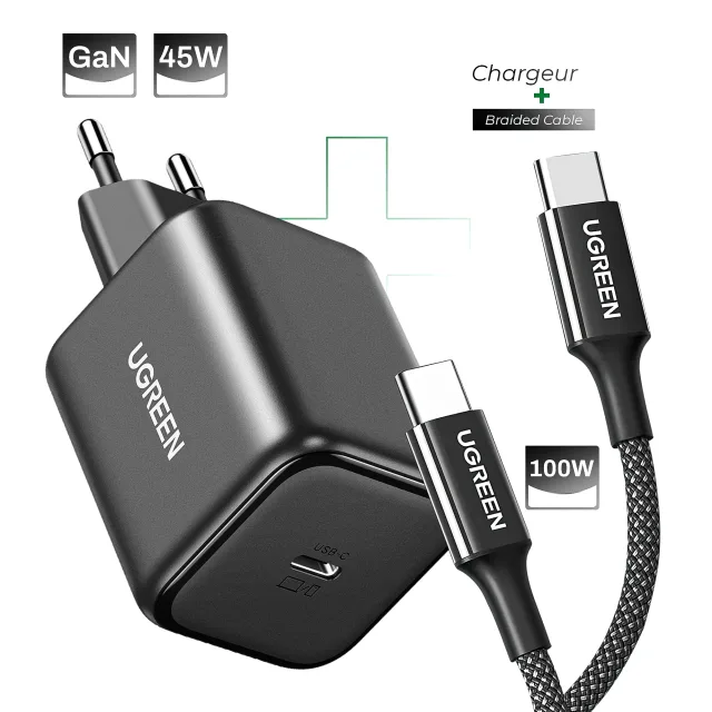 UGREEN Chargeur GaN 45W + câble USB-C 100W