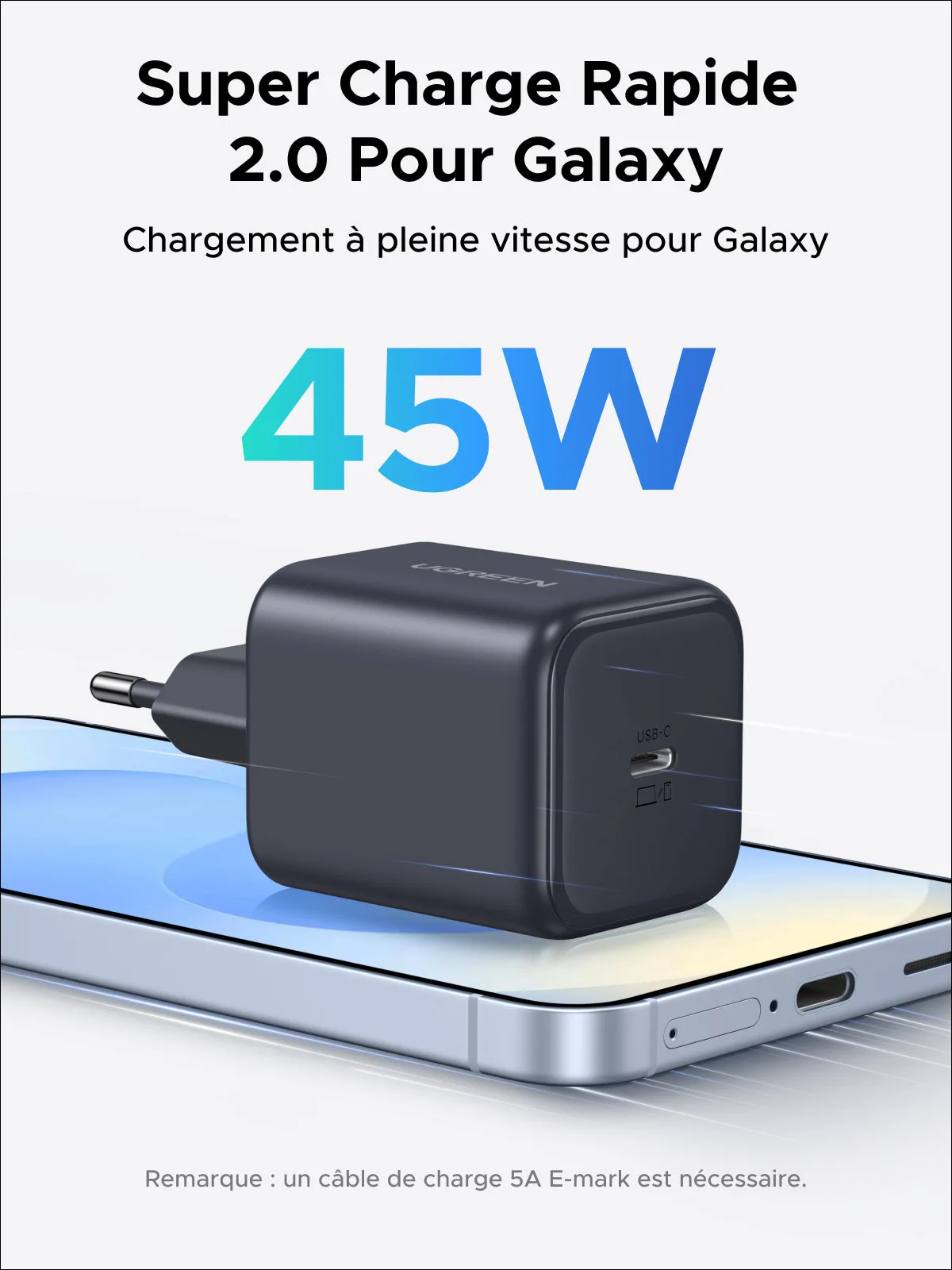 UGREEN Chargeur GaN 45W + câble USB-C 100W – 3