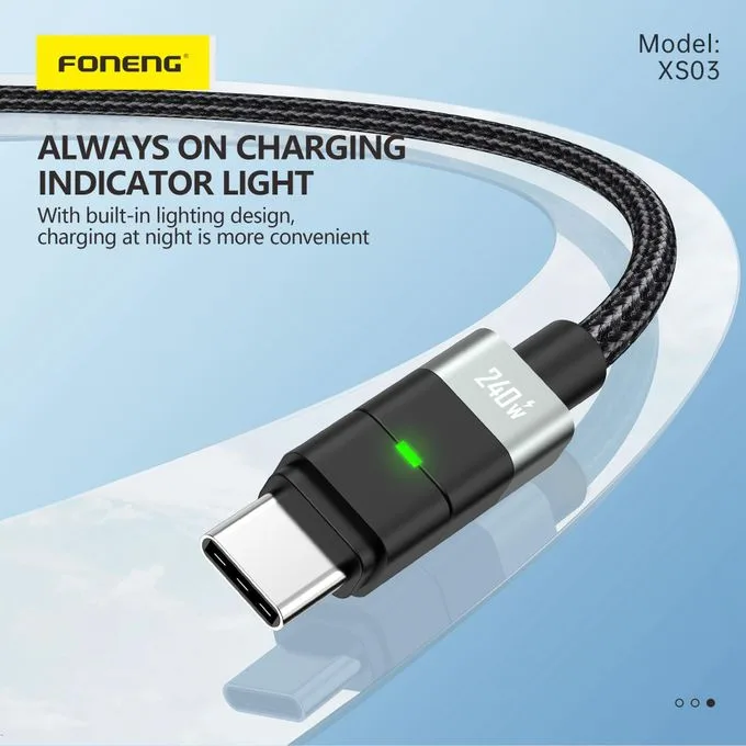 FONENG XS03 – Câble Type-C vers Type-C 240 W 2 m – 1