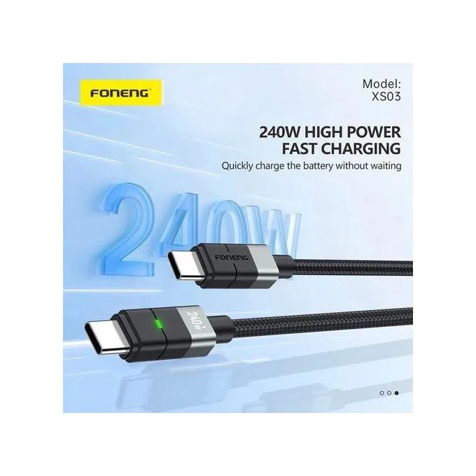 FONENG XS03 – Câble Type-C vers Type-C 240 W 2 m – 2