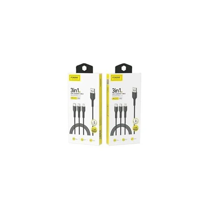 FONENG 3-en-1 – Câble USB vers Type-C, Lightning et Micro-USB 3 A – 5