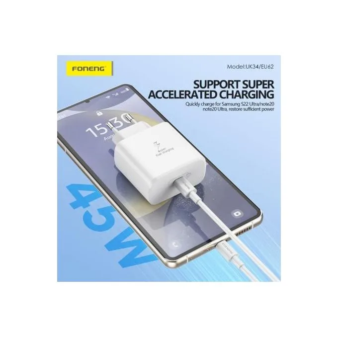 FONENG GaN 45W – Chargeur USB-C + câble USB-C – 3