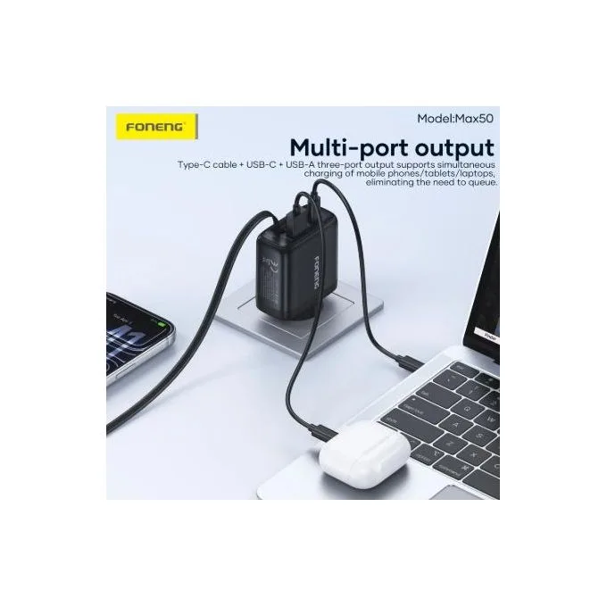 FONENG Max50 – Chargeur GaN 65 W à câble rétractable – 3
