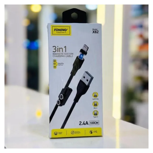 FONENG X62 – كابل مغناطيسي 3 في 1 بقوة 2.4 أمبير