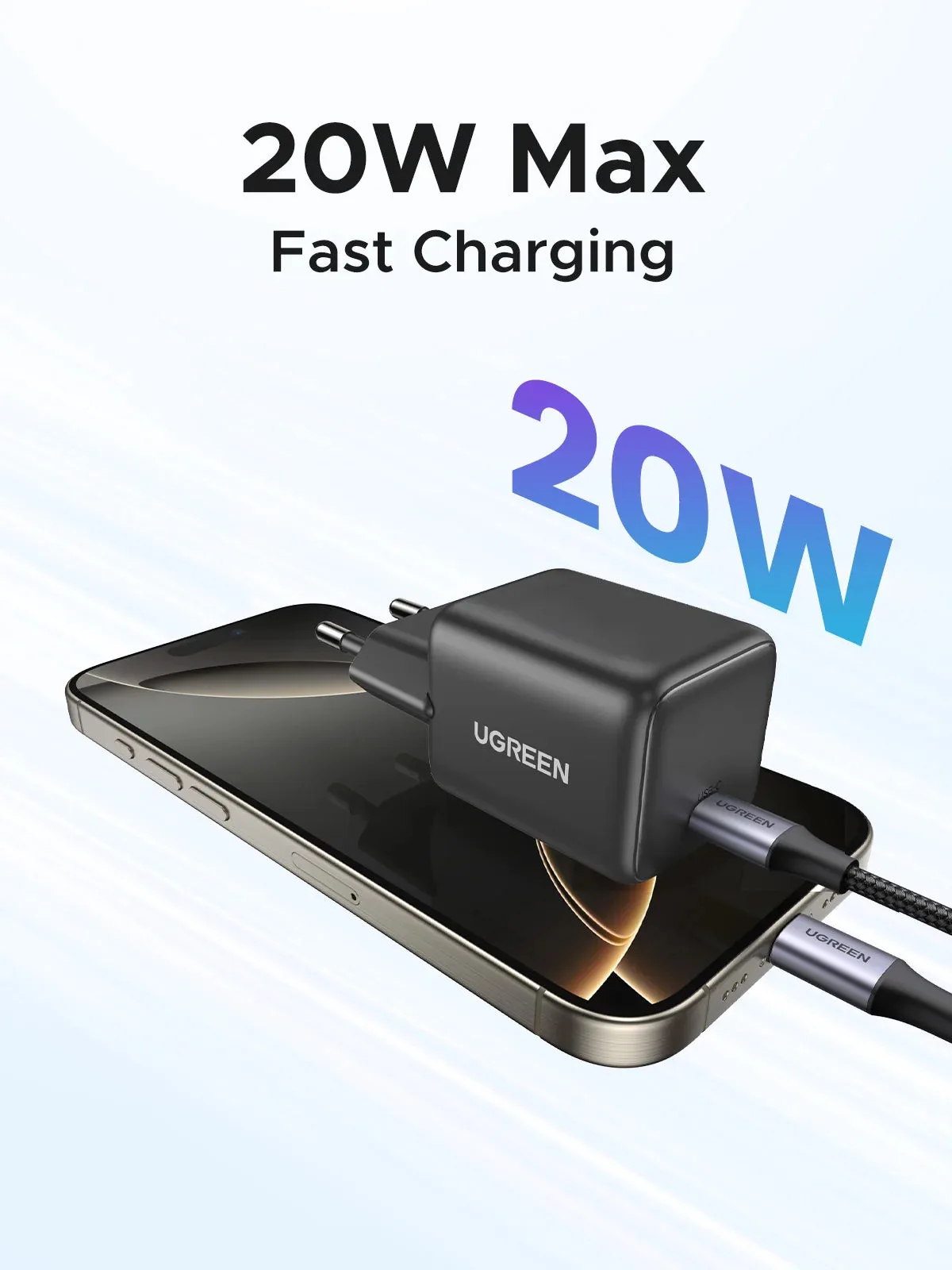 UGREEN Pack chargeur GaN 20W + câble tressé 60W – 3
